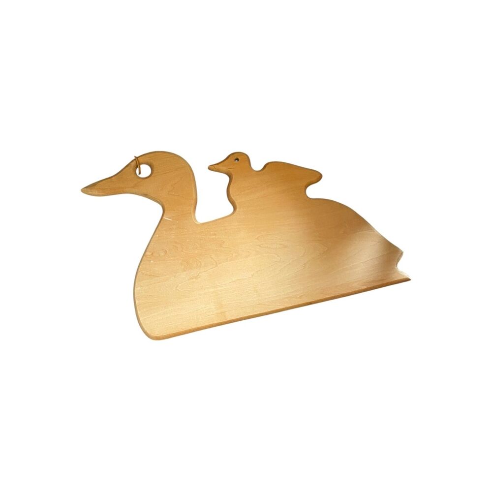 Vintage Wooden Primitive Duck Goose Mama and Baby Cutting Board Cottagecore